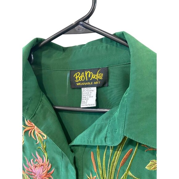 Bob Mackie Wearable Art Embroidered Vintage Button Down Blouse Green Size 1X - Picture 2 of 12